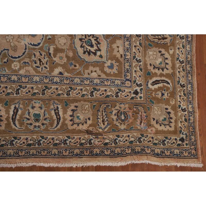 Hand Knotted Oriental 100% Wool Carpet Traditional Floral Peach Mashad Area Rug - 12' 7'' X 9' 9''