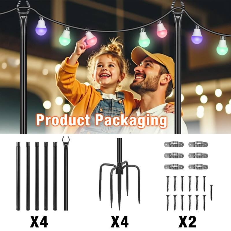 4-Pack 10FT String Light Poles for Patio, Deck & Garden Use