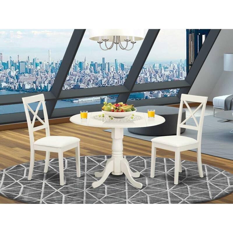 3-Piece Linen White Finish Solid Wood Top - Dining Room Set - Seats 4