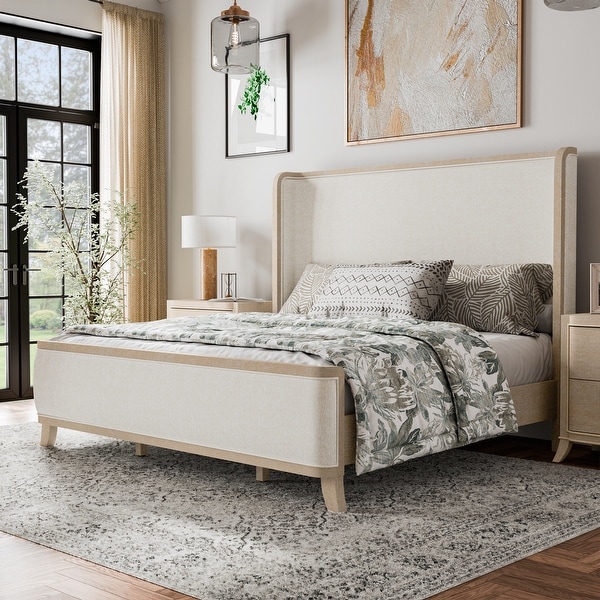 Furniture of America Enmi Solid Wood Wingback Panel Bed Queen Natural Oak