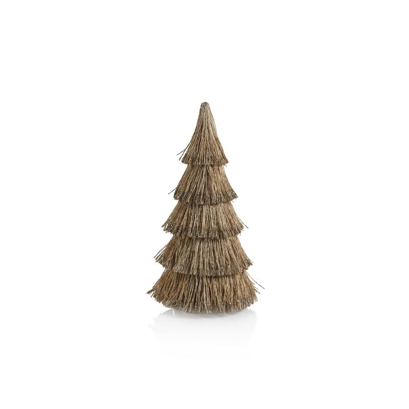 All Natural Abaca Rope Decorative Tree w/ Champagne Glitter Trim, 15"