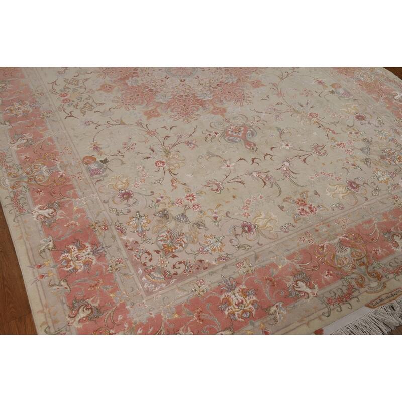 Floral Vegetable Dye Signed Tabriz Persian Rug Handmade Wool Carpet - 6'6"x 9'9"