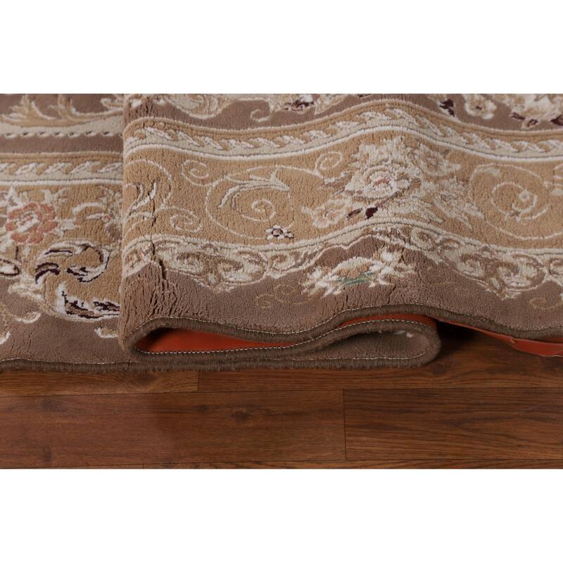 Brown Floral Kashan Turkish Area Rug Machine Made Traditional Carpet - 8'2" x 11'7"