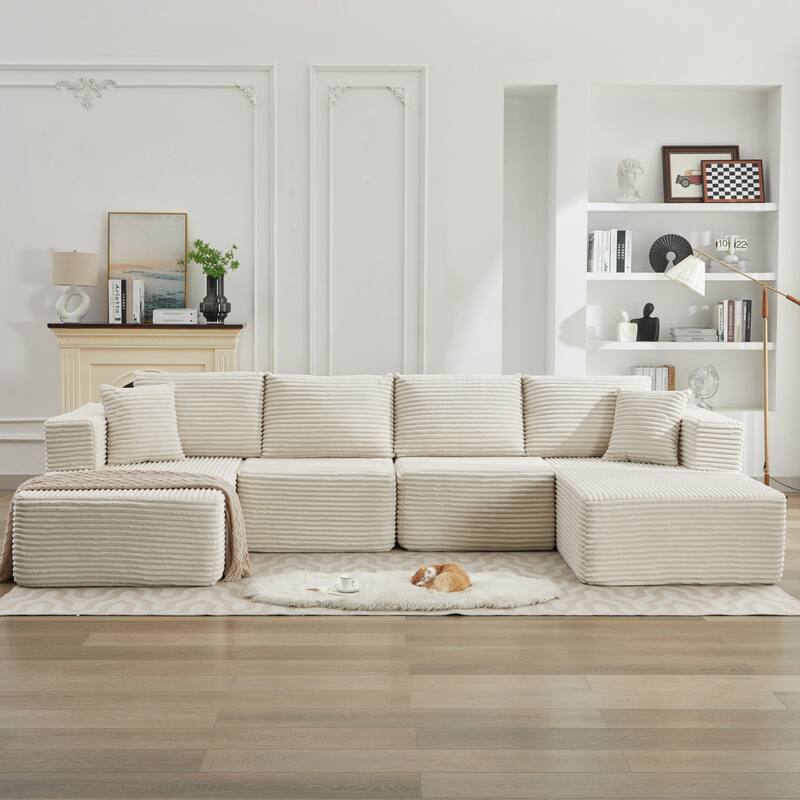 106" Modern Corduroy Sectional Sofa with Right/Left Chaise No Assembly Required