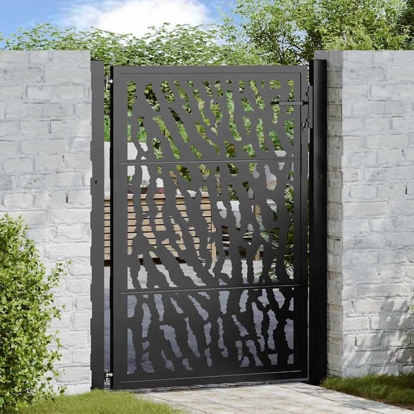 slide 2 of 55, vidaXL Garden Gate Black 39.4x49.2" Steel Trace Design