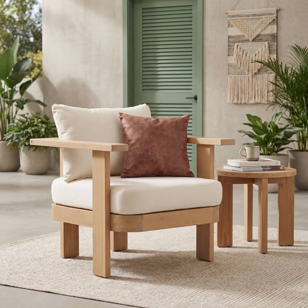 Christopher Knight Home - Outdoor/Indoor 16.7'' Seat Height Acacia Wood Patio Club Chair with Plush Cushions