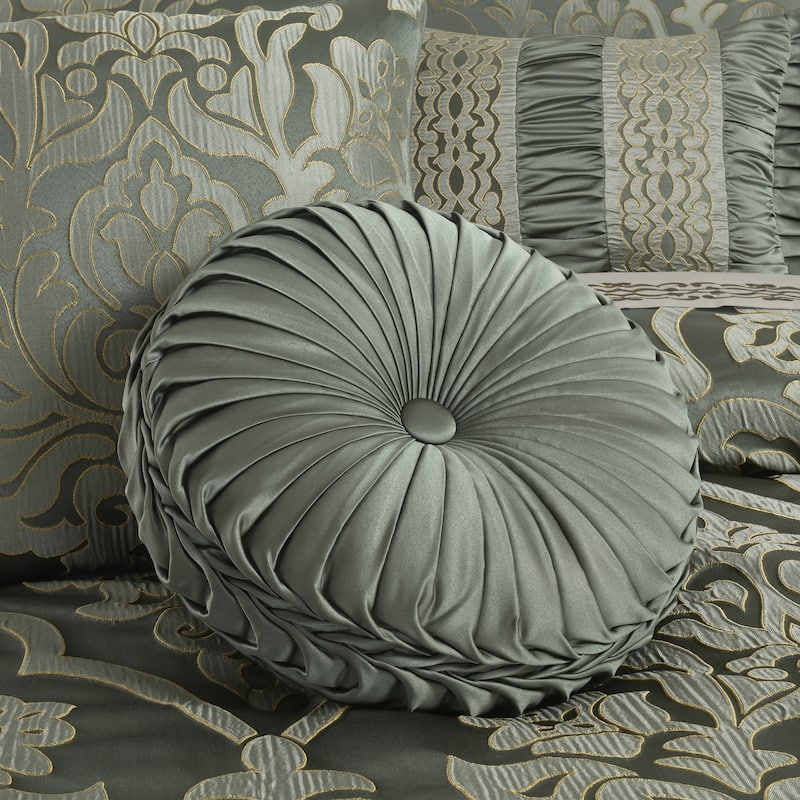 J. Queen New York Santino Tufted Round Decorative Throw Pillow - Accent - Polyester - Jade
