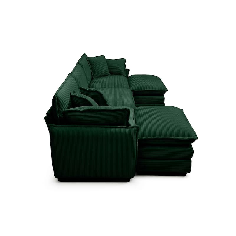 Green 5-piece Corduroy U-Shaped Modular Sectional Sofa with 2 Ottomans & 5 Pillows