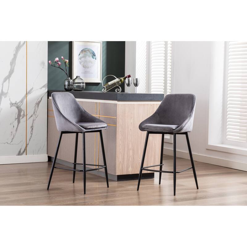 Porthos Home Uva Counter Stools Set of 2, Velvet Upholstery, Iron Legs