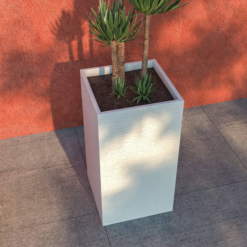 Basalt Modern Tall Square MGO Fiberstone Planter with Drainage, Weather-Resistant Indoor & Outdoor Patio Pot