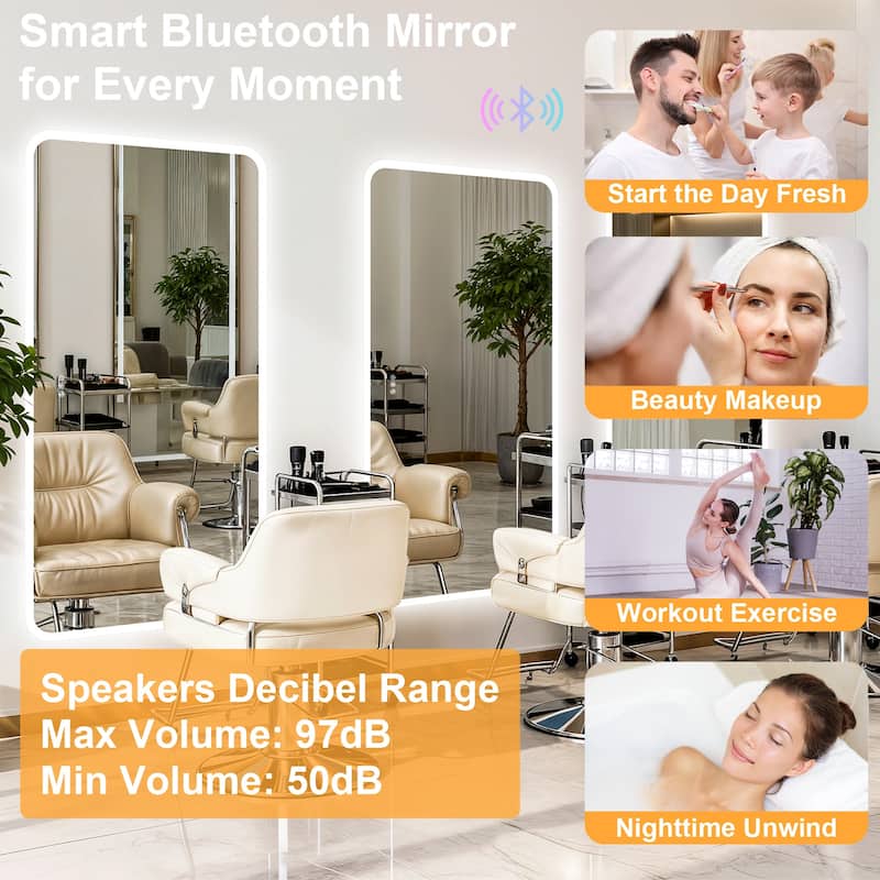 Bluetooth Speaker Smart LED Illuminated Tempered Glass Lighted Bathroom Mirror Backlight Wall Makeup Mirror