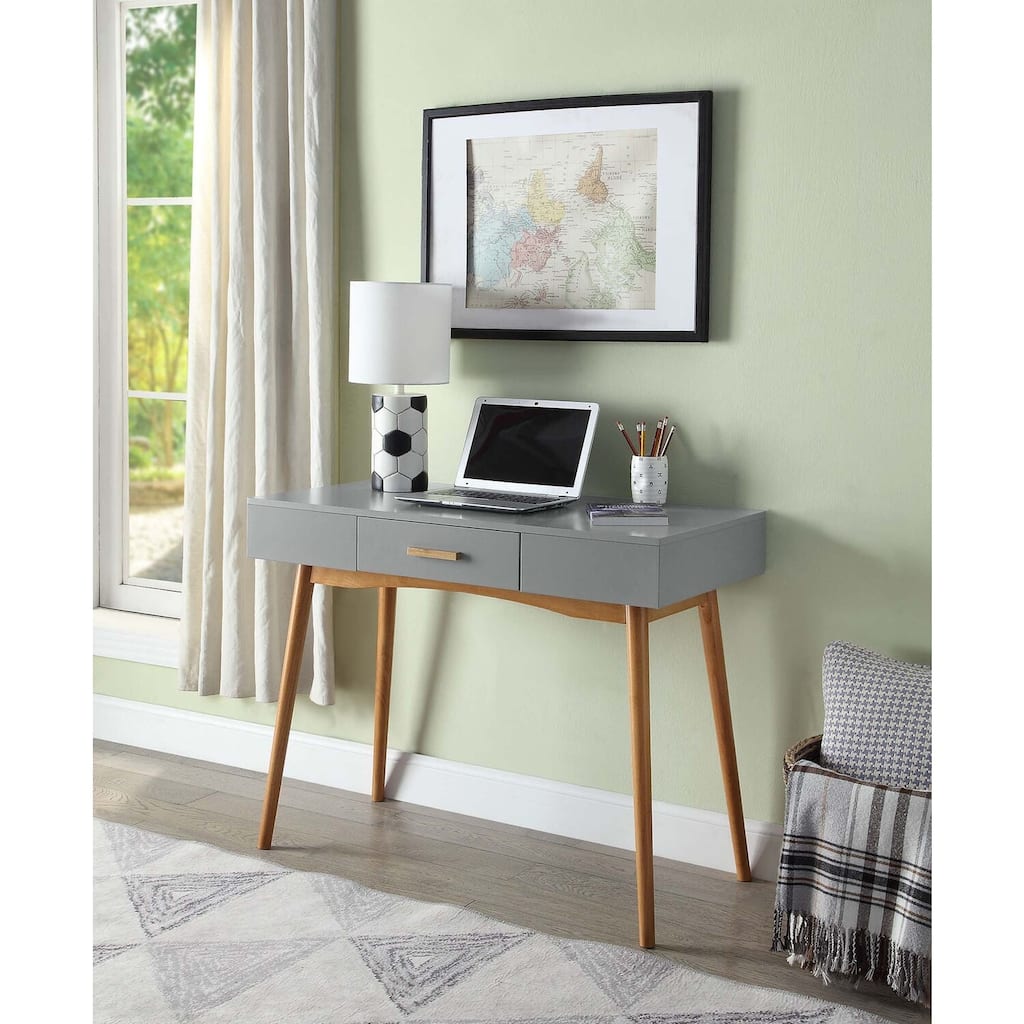 Classic 1 Drawer Desk - White & Light Oak, Solid Wood Legs, Compact Home Office Desk
