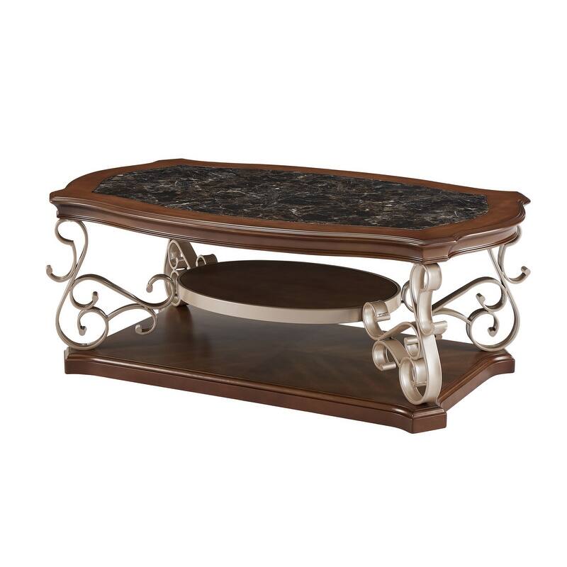 Rustic Brown Marble Paper Top Coffee Table End Sofa Cocktail Table for Living Room