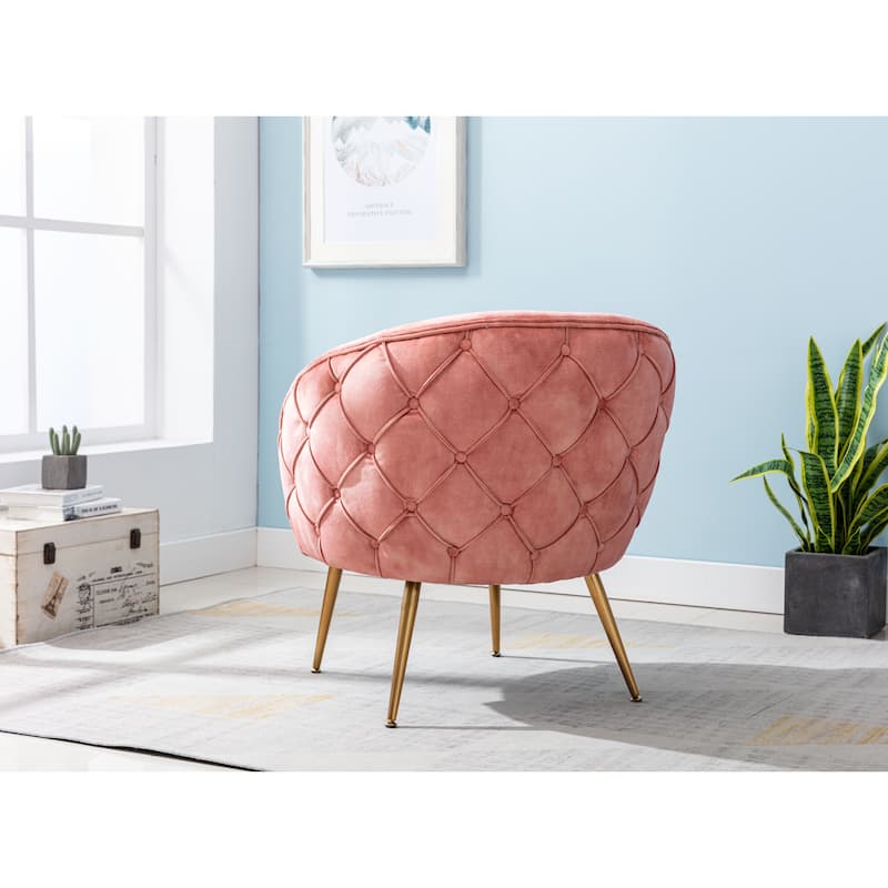 Gorgeous Living Room Accent Chair 1pc Button-Tufted Back Covering Rose Color Velvet Upholstered Metal Legs
