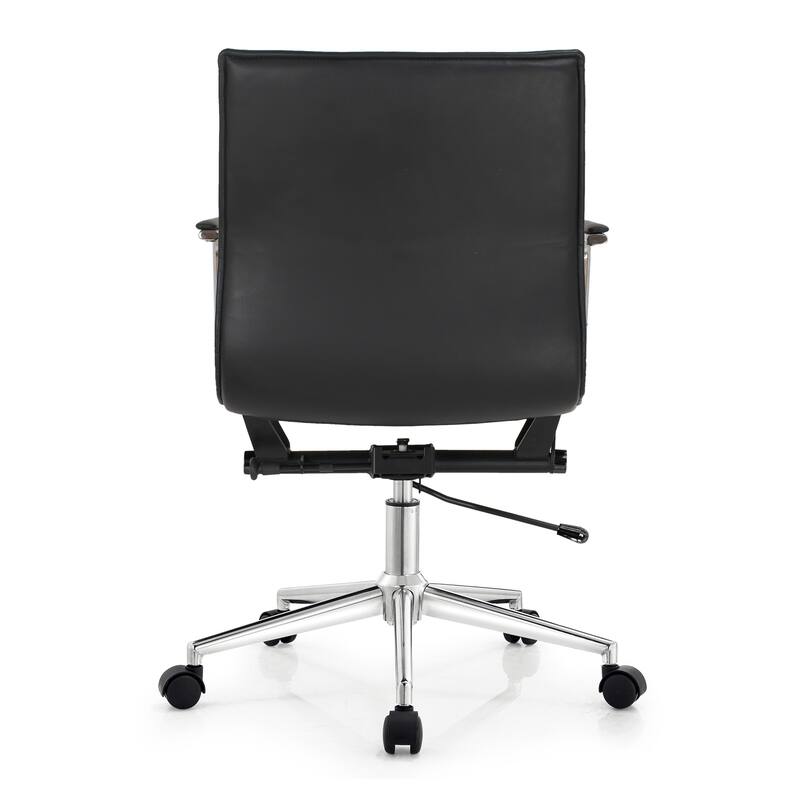 Modern Office Desk Chair | Upholstered PU Leather Ribbed Mid Back with Metal Frame | Adjustable Height, Tilt Lock - N/A