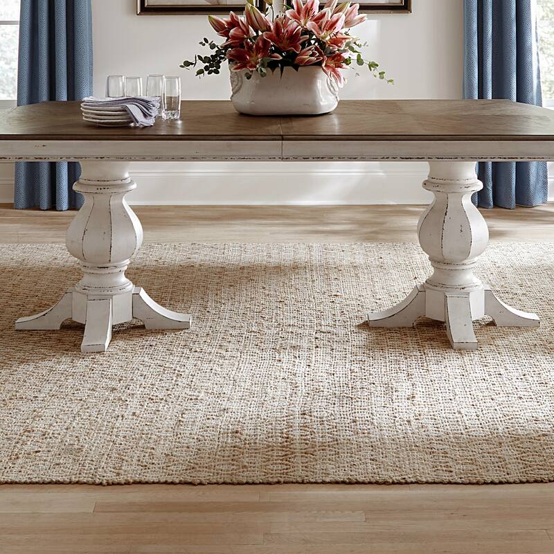 Magnolia Manor Double Pedestal Table for Dining Room with Removable Leaves - Width 44" x Depth 124" x Height 30"