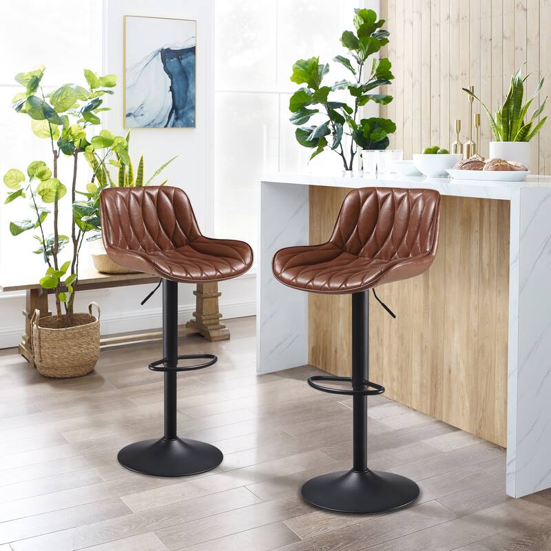 Art Leon Swivel and Adjustable PU Leather Barstool (Set of 2) - Brown