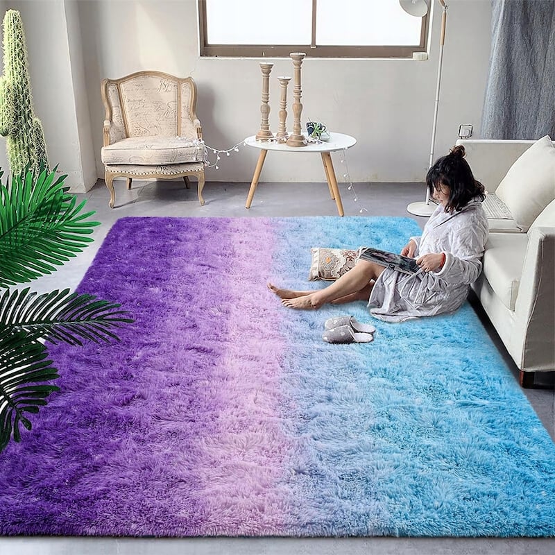 Shaggy Home Decor Carpet Luxury Gradient Rug for Living Room Bedroom - 5' x 8' - Gradient Blue Purple