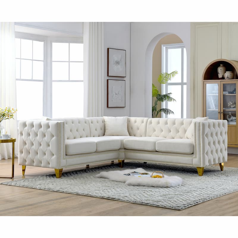 82.2" Mid Century Modern Tufted Velvet Symmetrical Corner Sectional Sofa for Living Room,Sofa-Deep Seating,Metal Legs