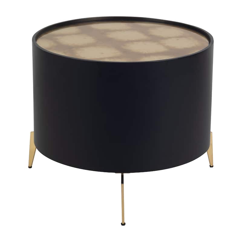 Sagebrook Home Modern Neutral Wood Gold Leaf Round Top Coffee and Accent Table