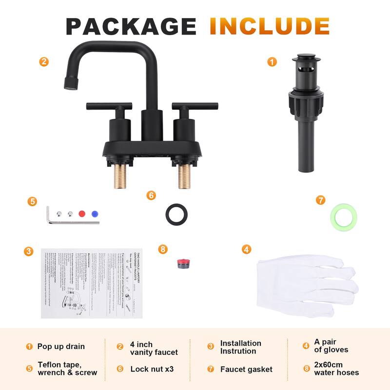 WOWOW 4 in. Centerset Double Handle Bathroom Faucet with Drain Kit
