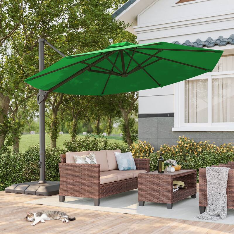 BONOSUKI 11-ft 360-degree Rotating Cantilever Patio Umbrella with Base - Green