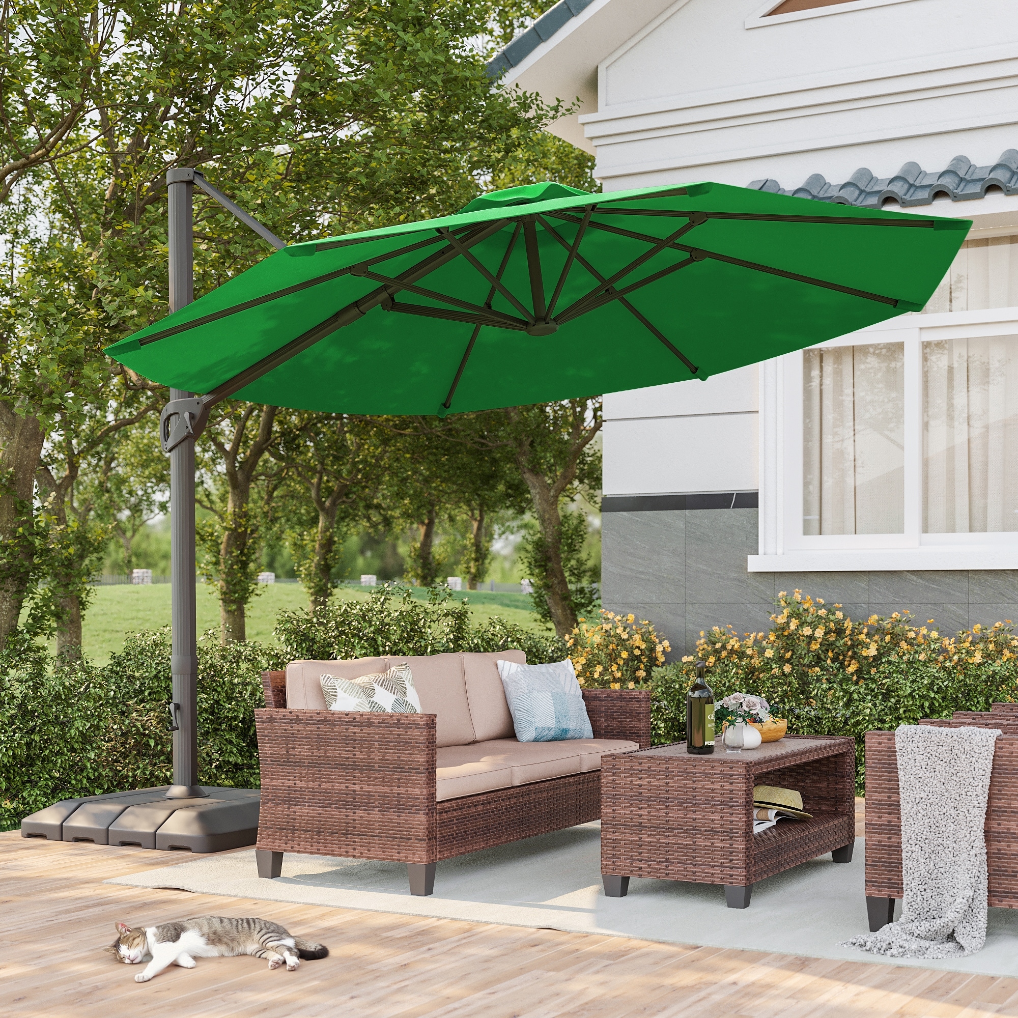 11 ft green patio umbrella TheLAShop 3-Tiered Tilting with Lights 8-Rib easy to use JOYESERY 11 ft. LED Aluminum