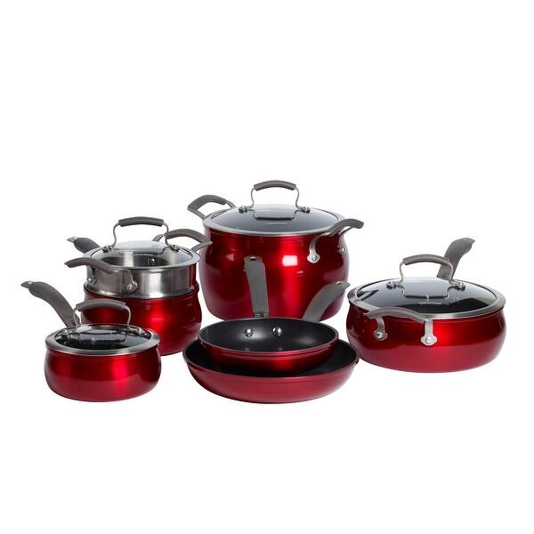 NON STICK Cookware Set New RED 18 PIECE Pots and Pans Aluminum