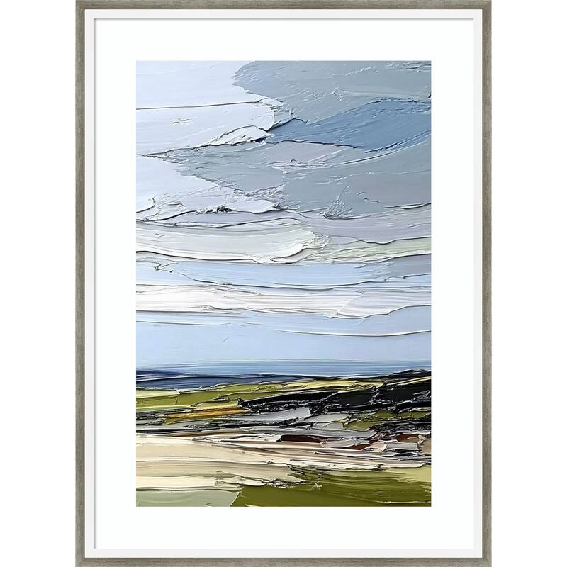 Bold Brushstrokes Landscape I by Tradelink inhouse artist Wood Framed Wall Art Print - Lucie Silver White