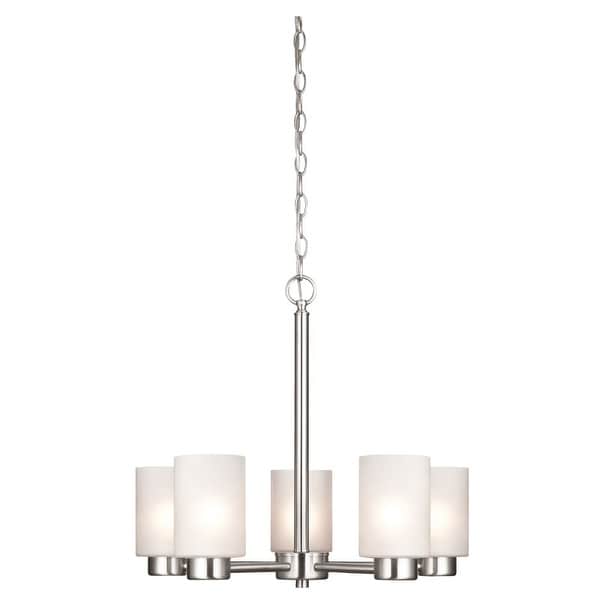 Westinghouse 6227400 Sylvestre 5 Light Single Tier Up Lighting Chandelier with Frosted Seeded Glass Shades - Brushed nickel