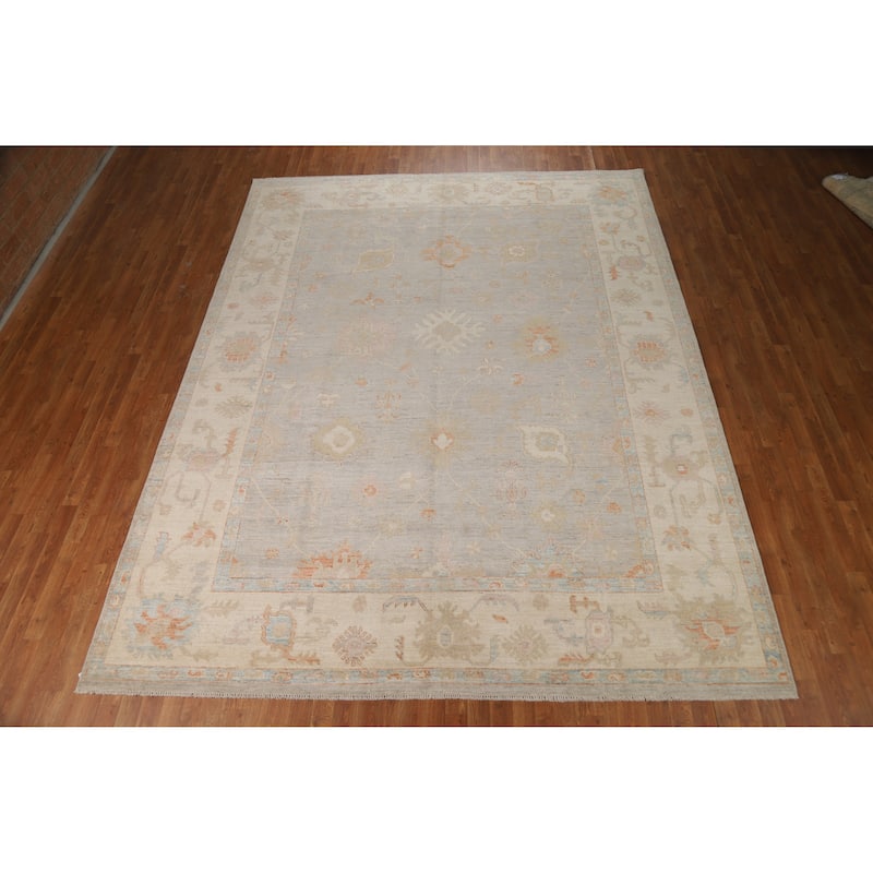 Hand Knotted Oriental 100% Wool Carpet Transitional All-Over Greys & Charcoal Oushak Area Rug - 11' 10'' X 9' 2''