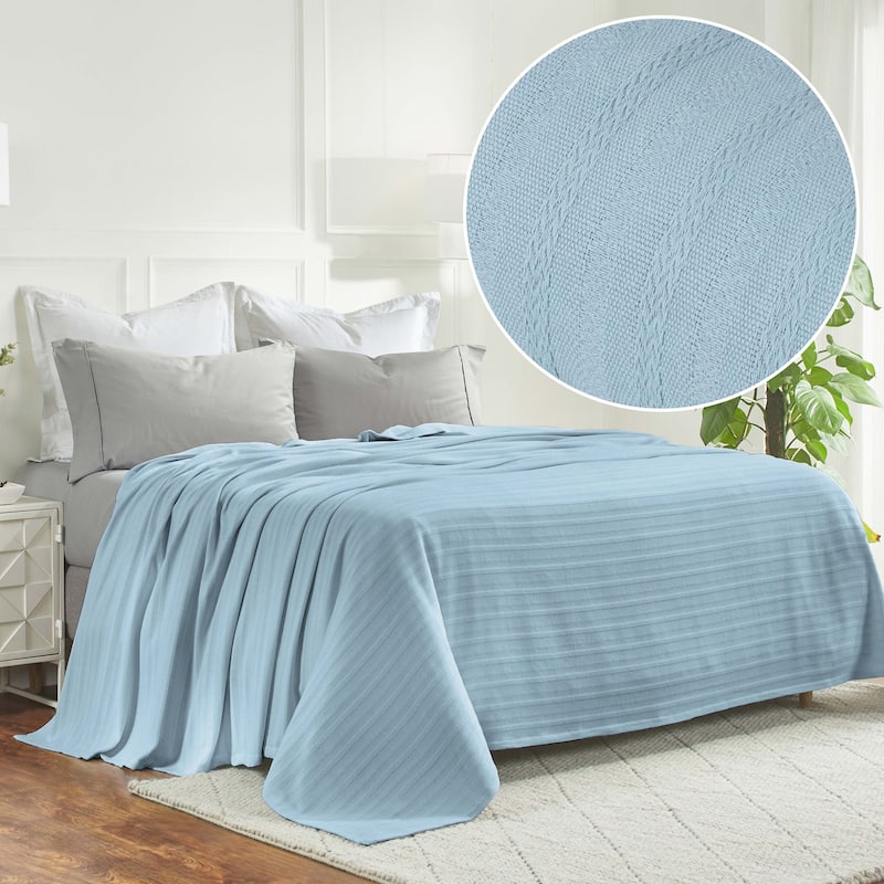 Superior Clara Cotton Textured Striped Lightweight Woven Blanket