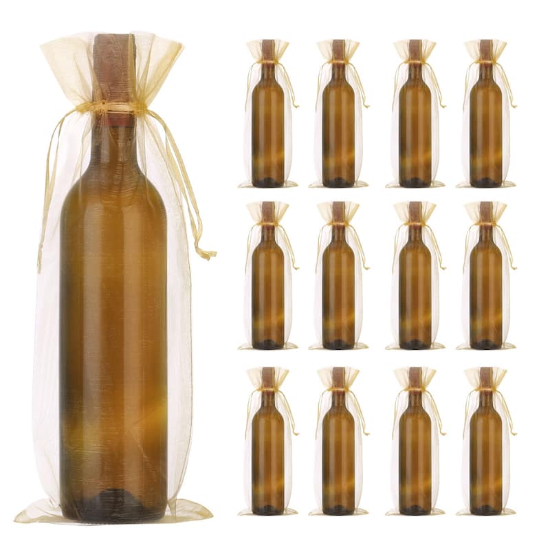 30pcs Organza Wine Bags, 15x5.5" Wine Gift Pouches with Drawstrings