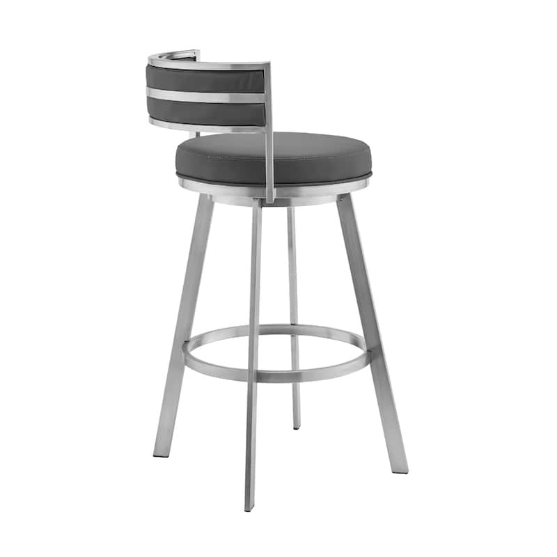 Grey Faux Leather Swivel Counter Bar Chair with Arms and Footrest - 20” x 20” x 34” (D x W x H)