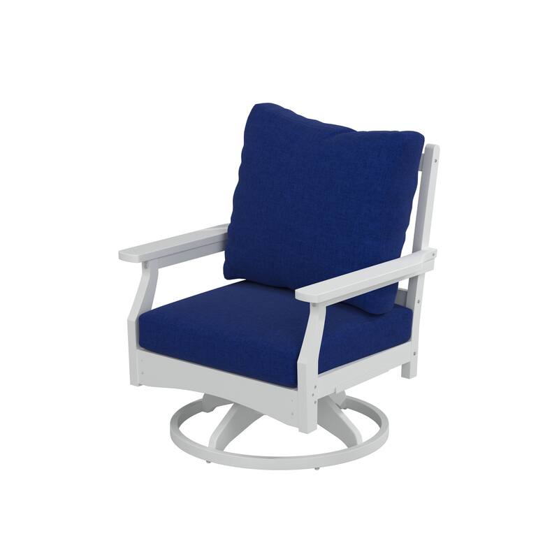 Aspen Rock/Swivel Deep Seating Chairs-White/Navy Cushion (Set of 2) - White/Navy Cushion