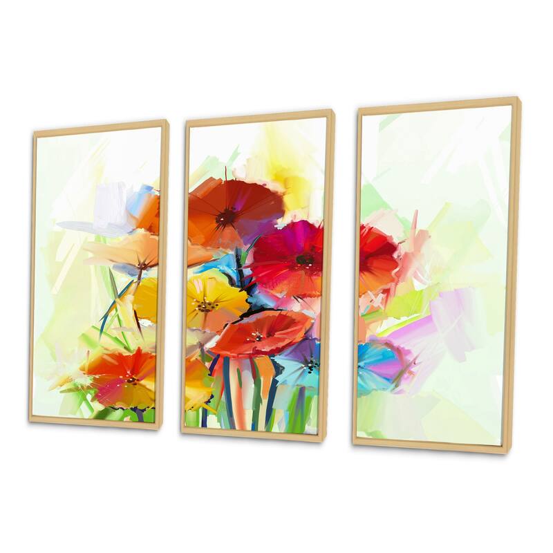 Designart "Yellow and Red Gerbera Flowers" Floral Framed Art Prints Set
