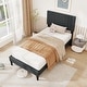 preview thumbnail 2 of 5, Gray Faux Linen Twin Platform Bed Tufted Headboard Modern Design