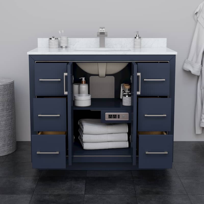 Icon Single Vanity Set, White Carrara Marble Top, No Mirror