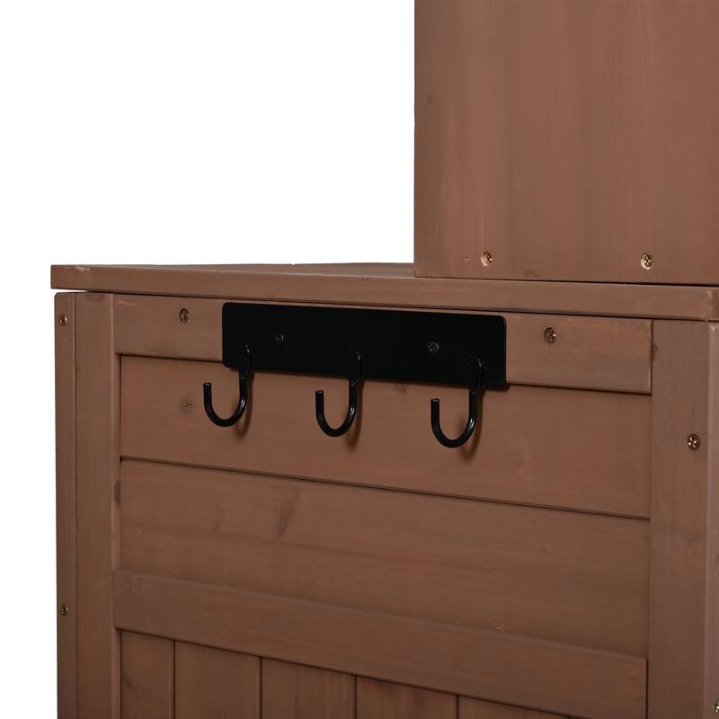 65" Solid Fir Wood Potting Bench with Hutch, Garden Workstation Table with Drawer, Spice Rack & Shelves