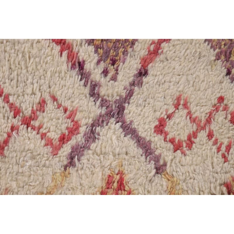Tribal Moroccan Area Rug Handmade Beige Wool Carpet - 7'0" x 10'4"