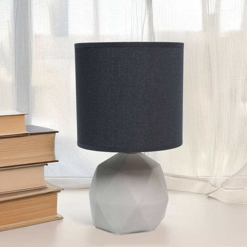 10.62" Modern Organic Geometric Concrete Table Lamp, For Living Room, Entryway, Bedroom, Mini Accent Light, Black Shade