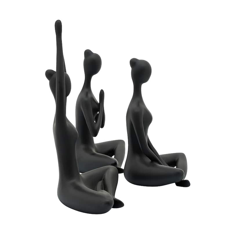 Sagebrook Home Modern Neutral 10" Polyresin Decorative Yoga Ladies Figurines (Set of 3) - 8.5" x 5" x 10" - Black
