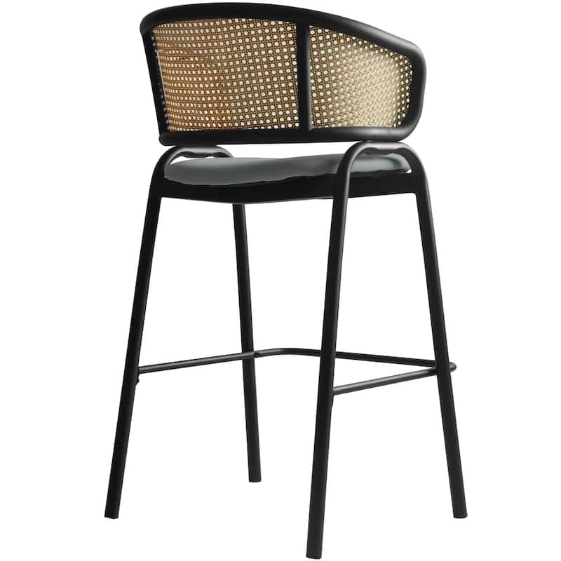 LeisureMod Ervilla Modern Wicker Leather Bar Stool with Curved Back & Stainless Steel Frame for Home & Kitchen