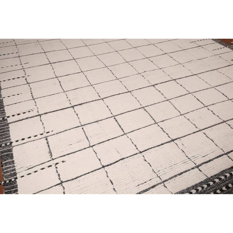 Checkered Moroccan Oriental Area Rug Hand-Knotted Wool Carpet - 8'11" x 12'9"