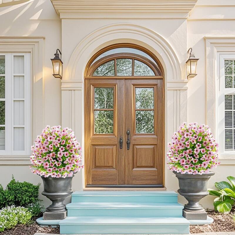 2Pcs Artificial Plant Flowers Bushes for Outdoors with Ground Spike - 15.75 inch