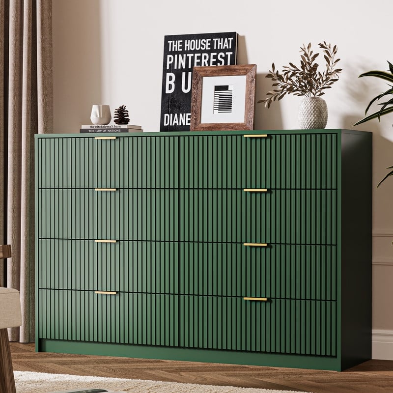 8-Drawer Double Dresser for Bedroom - Green