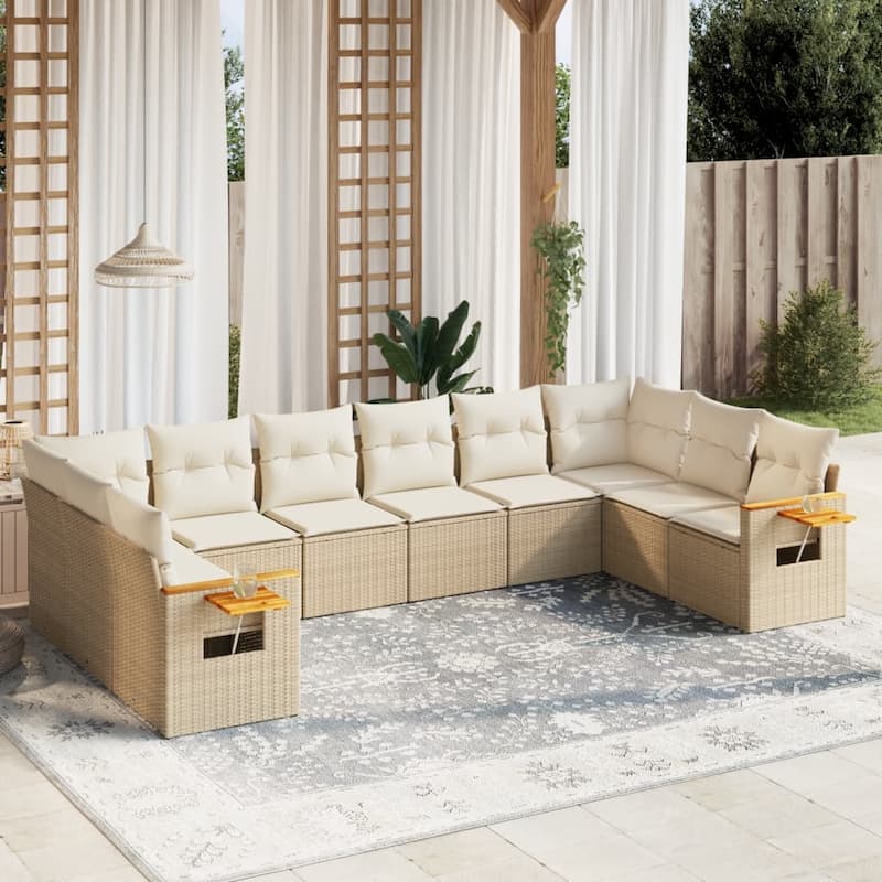 vidaXL Patio Sofa Set with Cushions Outdoor Conversation Furniture Poly Rattan - Beige and cream without table - 24.4 x 33.5 x 27.2 in