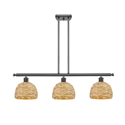 Innovations Lighting Woven Rattan - 3 Light 8" Stem Hung Island Light
