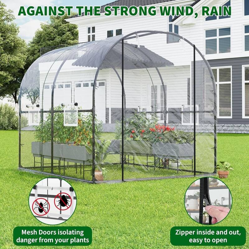 Heavy Duty Walk-in Tunnel Greenhouse Outdoor with Reinforced Frame, White