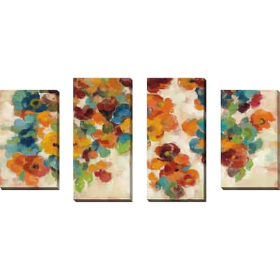 "Spice and Turquoise Florals" Print on Canvas Set of 4
